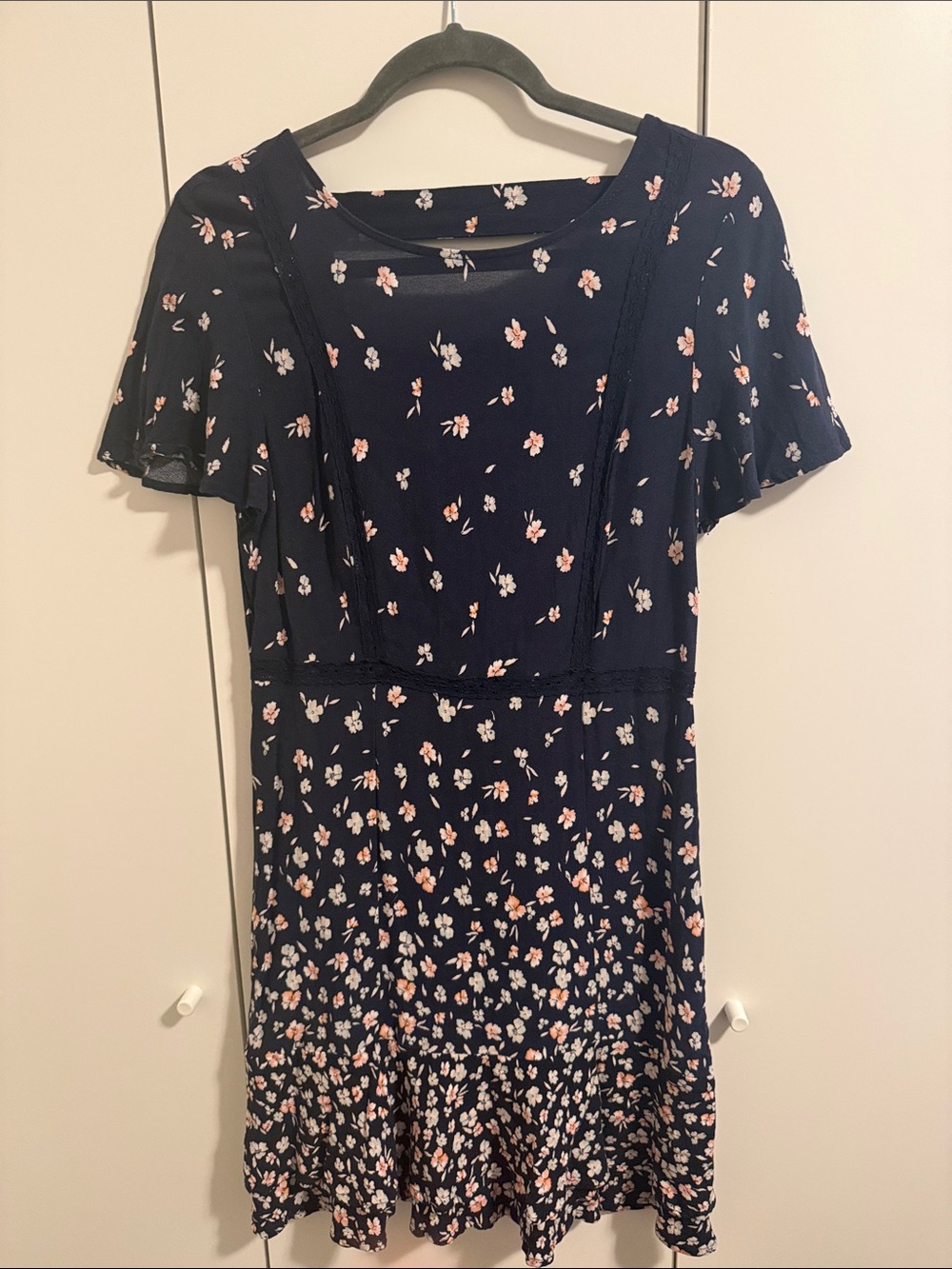Xhilaration Navy Floral Midi Dress with Pink & White Blossoms